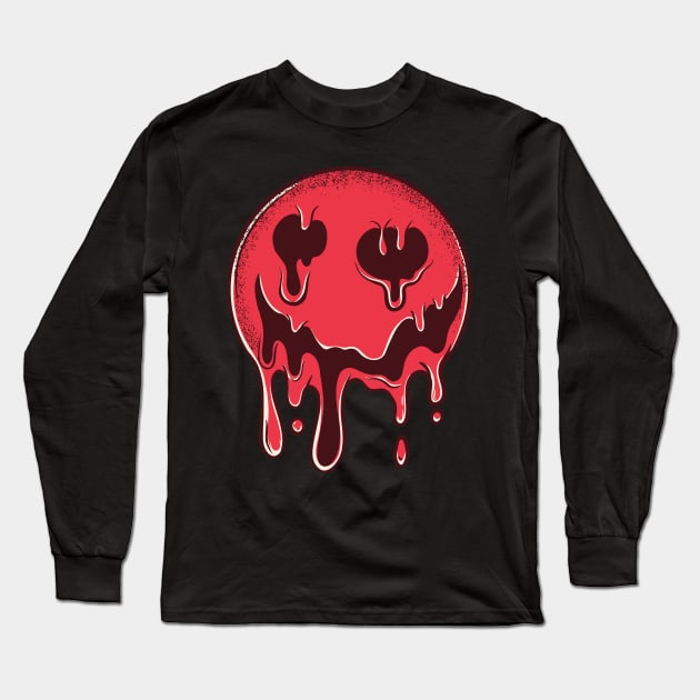 Droopy Psychedelic Smiley Face Cartoon Long Sleeve T-Shirt by OfCA Design